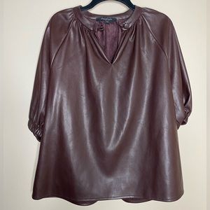 Marc New York-Andrew Marc Brown Faux Leather Blouse